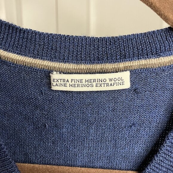 Mens Sweater Vest Navy Blue Extra Fine Merino Wool Knit V-neck Academia - Picture 3 of 6